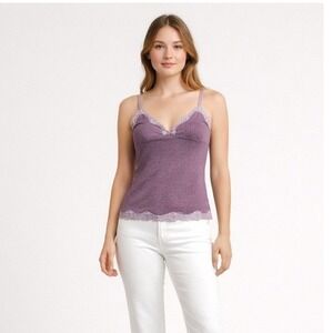 Victoria's Secret Mauve Purple Metallic Lace Trim Camisole Top Large L Y2K